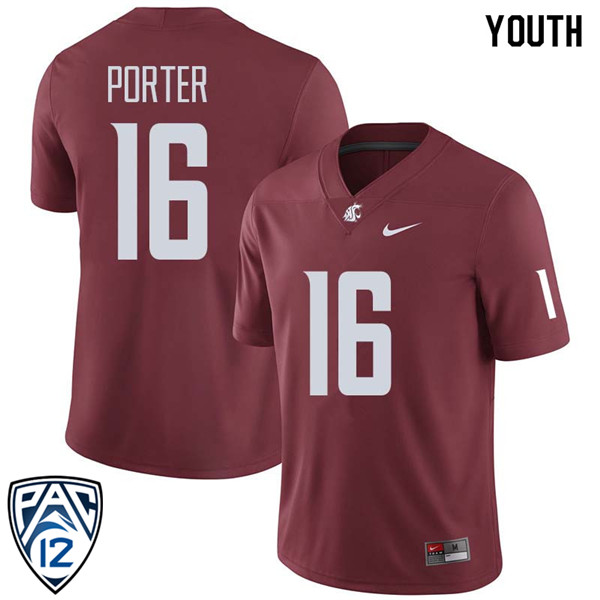 Youth #16 Grant Porter Washington State Cougars College Football Jerseys Sale-Crimson